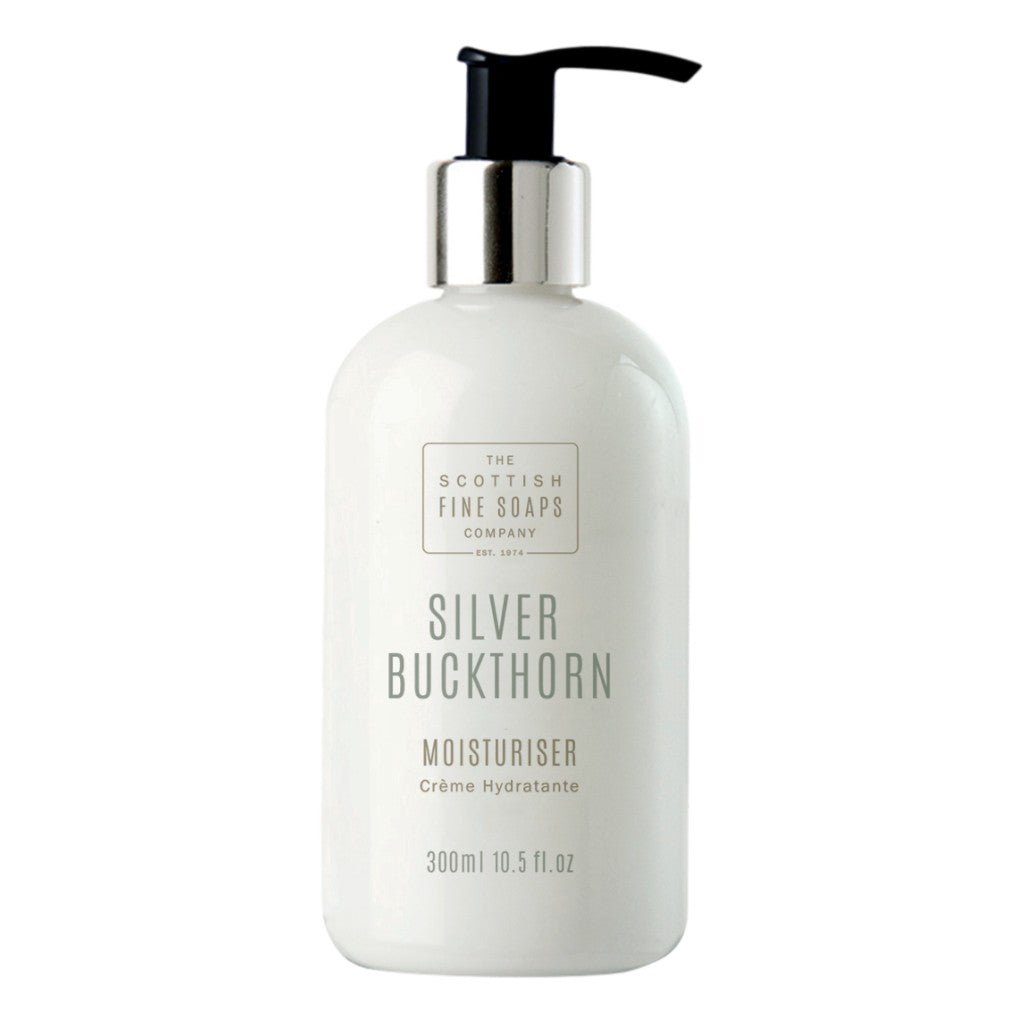 Scottish Fine Soaps Silver Buckthorn Moisturiser 300ml With Organic Sea Buckthorn And Spicy Fragrance.