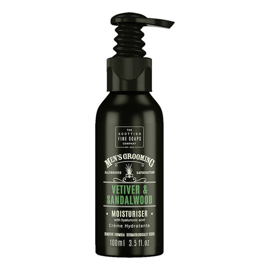 Scottish Fine Soaps Vetiver & Sandalwood Moisturiser 100ml With Hyaluronic Acid And Subtle Earthy Fragrance.