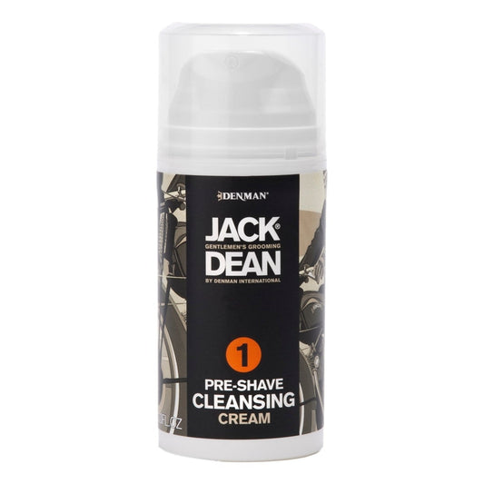 Jack Dean Pre-Shave Cleansing Cream 90ml - Front View of Product Packaging Featuring Black and White Design with Orange Label Highlighting "1".