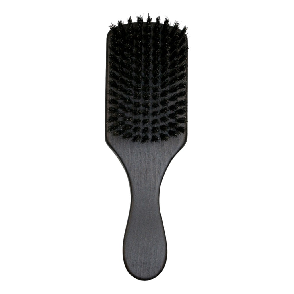 The top-down view of the Jack Dean Luxury Beech Wood Club Brush showcasing densely packed black bristles on a sustainably sourced black wooden handle.