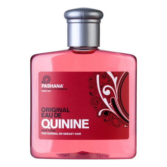 Pashana Eau de Quinine Hair Tonic 250ml bottle, pink liquid, for normal or greasy hair, with floral and citrus fragrance.