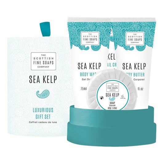 Scottish Fine Soaps Sea Kelp Luxurious Gift Set With Body Wash, Body Butter, Hand Cream, And Soap In Elegant Coastal-Themed Packaging.