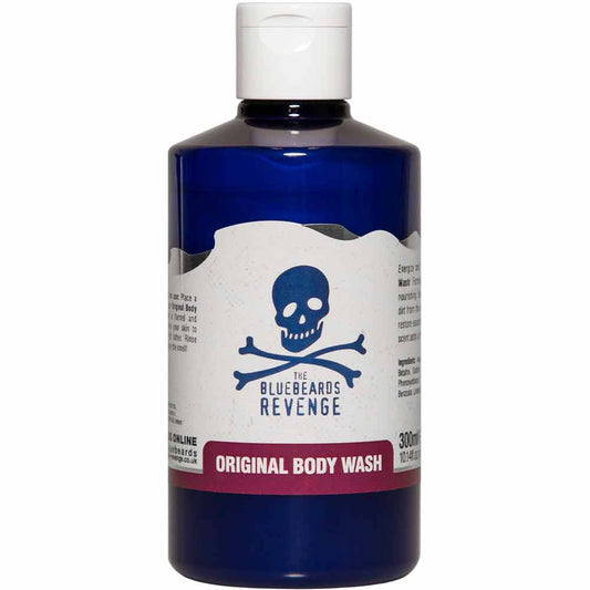 The Bluebeards Revenge Original Body Wash 300ml in a 100% recycled plastic bottle, featuring the iconic skull and crossbones logo.