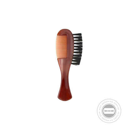 DOVO Beard Brush and Comb showcasing lightweight and multifunctional grooming tool in polished brown acrylic.