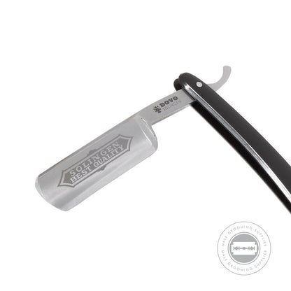 Dovo Best Quality Straight Razor 6/8 - Highlighting the Solingen Best Quality etching on the full hollow ground blade.