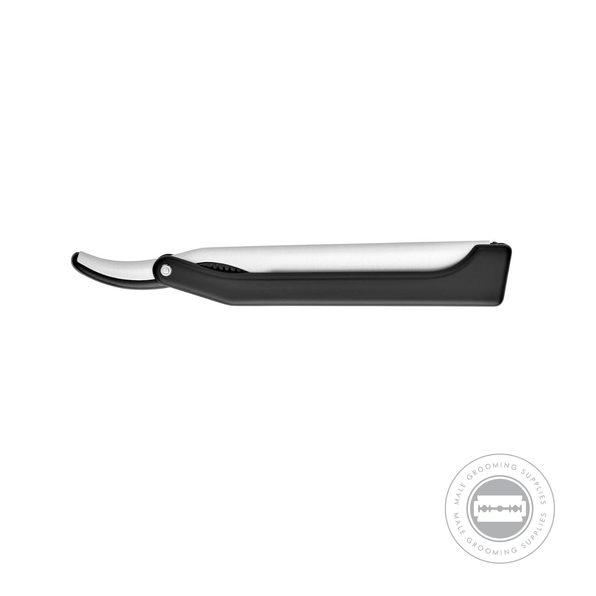 Closed Dovo Black and Silver Shavette with sleek polyamide handle and silver aluminum finish.