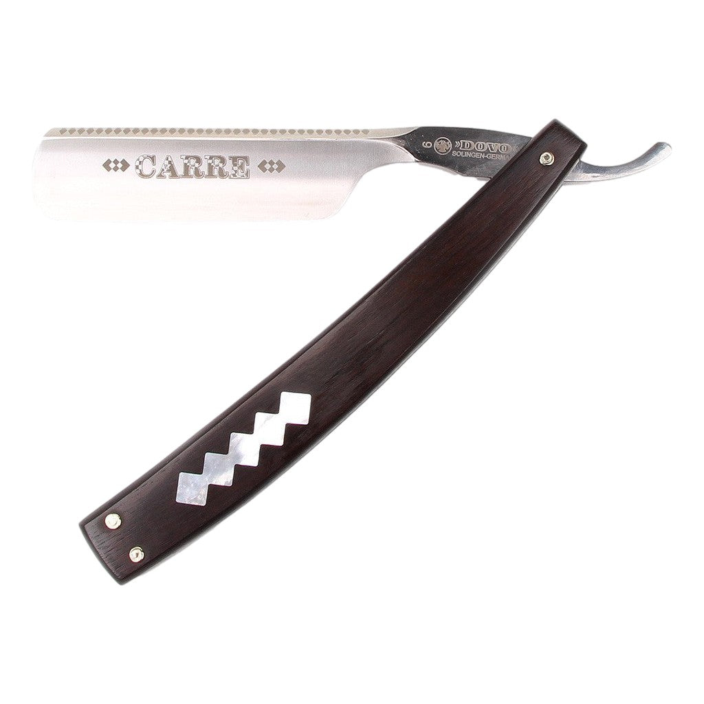 Dovo 6/8" CARRE Razor with carbon steel blade, Grenadille wood handle, and Mother of Pearl inlay.