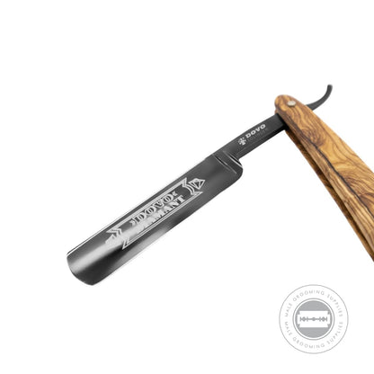 Dovo 'Diamant' Straight Razor 5/8 with black-coated blade and olivewood handle, partially opened