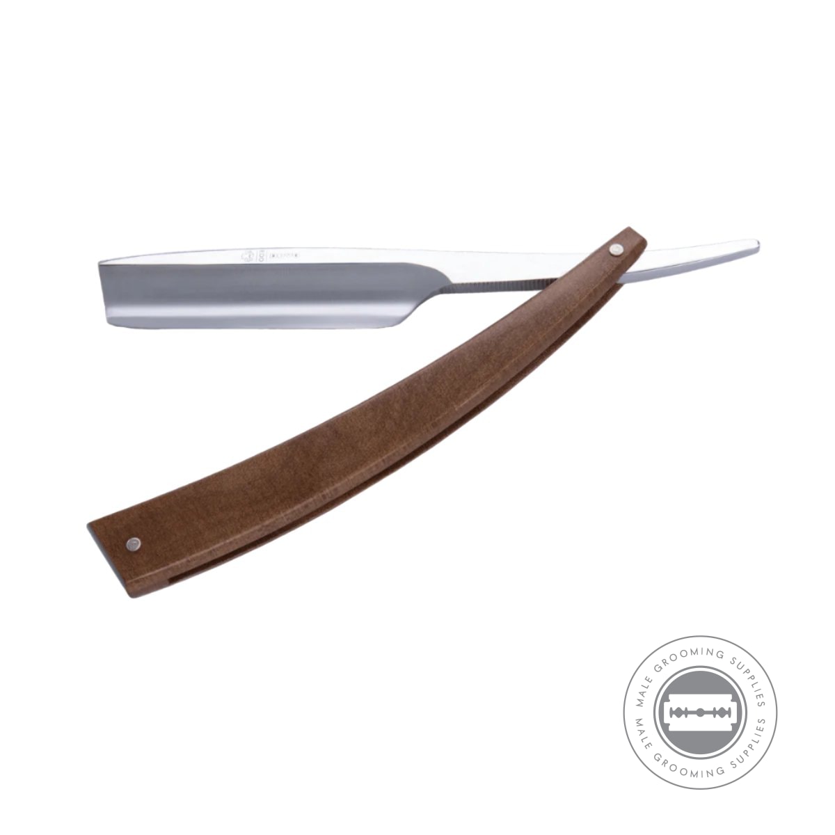 Fully open Dovo EDO Beech Wood Straight Razor, displaying the elegant blade and ergonomic wooden handle.