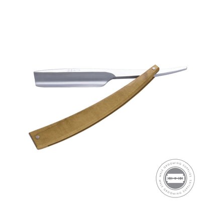 Full view of the open Dovo EDO Maple Wood Straight Razor highlighting its elegant design and craftsmanship.