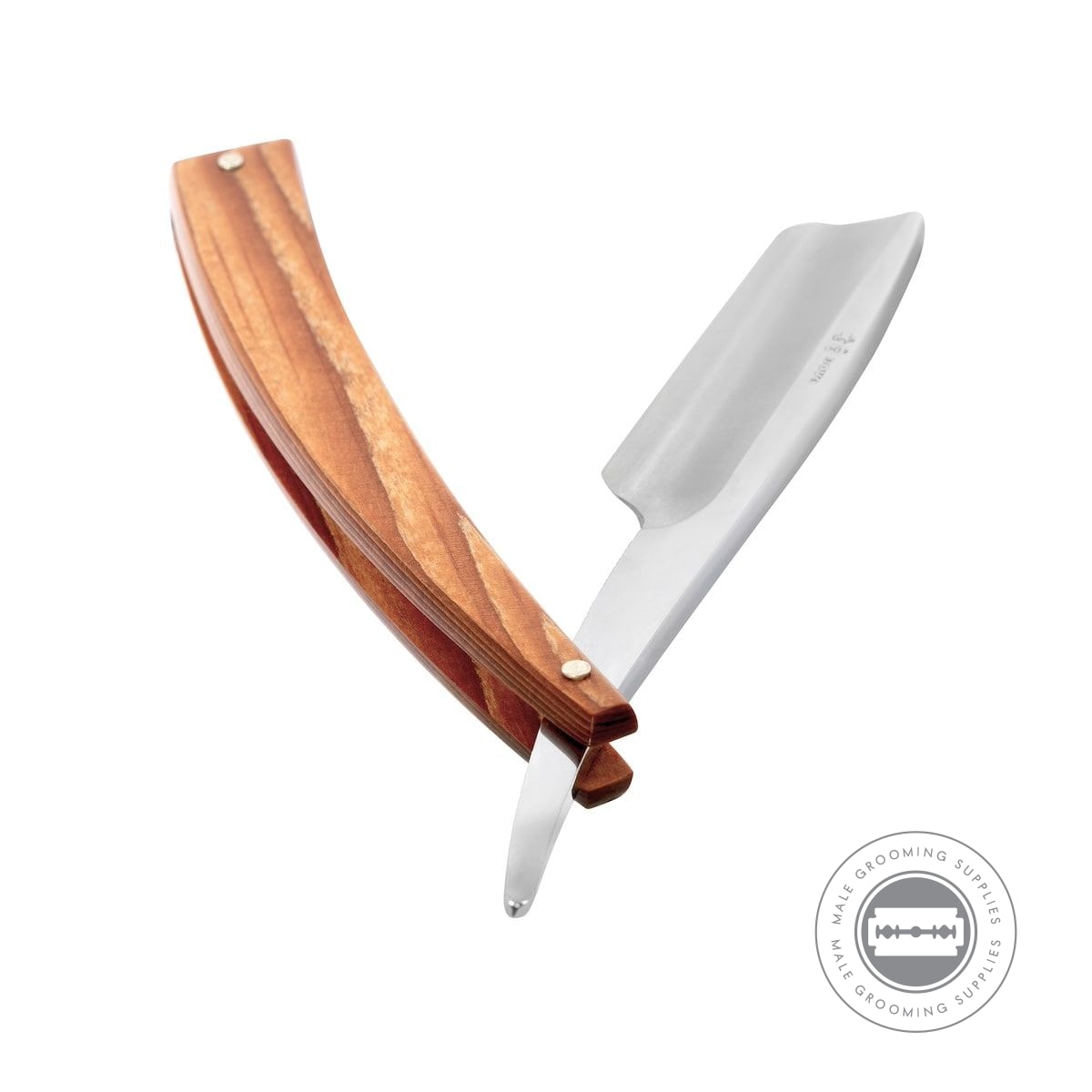 Dovo EDO Spruce Wood Straight Razor 5/8 - opened view highlighting the polished carbon steel blade and handle grain.