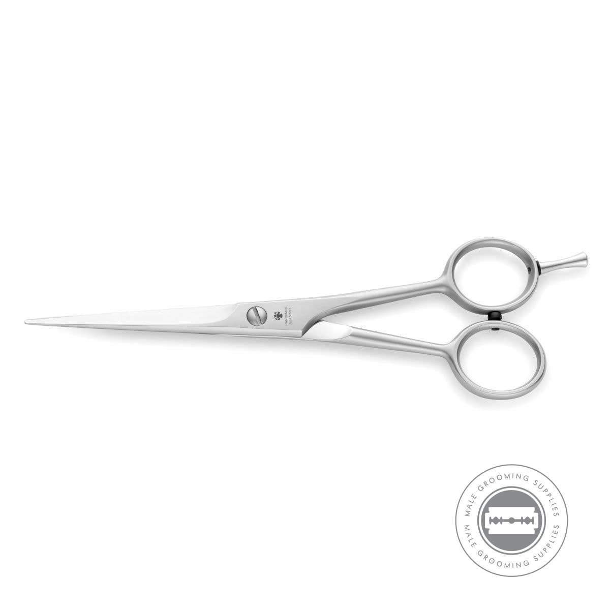 Dovo 6-inch stainless steel hair scissors with ergonomic finger hook and sleek matte finish, ideal for precise cutting.