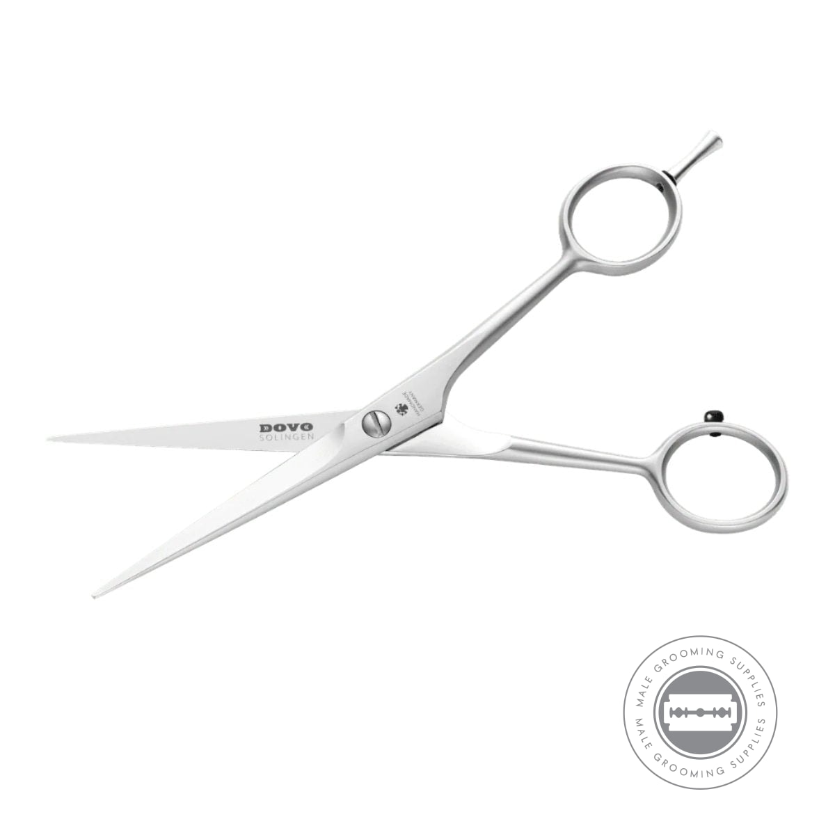 Open view of Dovo 6-inch hair scissors showcasing hand-ground, micro-serrated blades and balanced design for professional use.