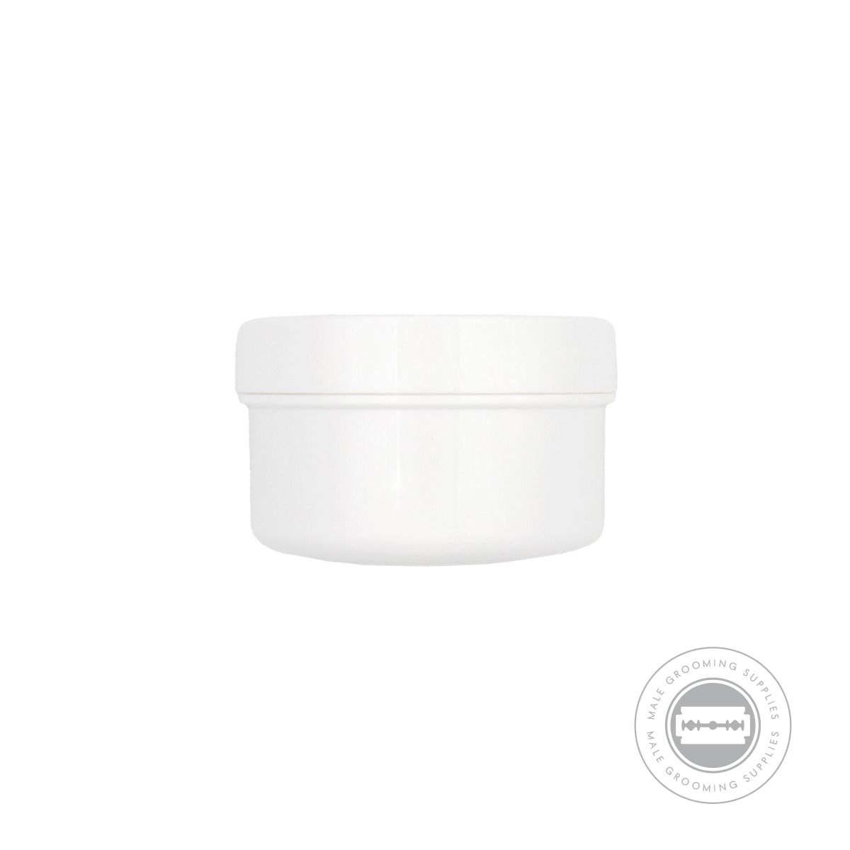 Dovo Leather Balm for razor strops, 50ml plastic tub, formulated with Vaseline and Lanolin to rejuvenate and protect strops - side view of tub.