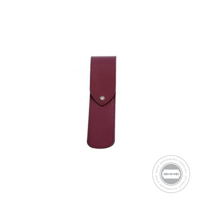 Dovo leather straight razor case in burgundy, featuring a secure snap closure and premium leather construction.