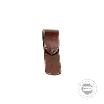 Dovo leather straight razor case in brown, crafted from durable top-grain leather for safe storage.