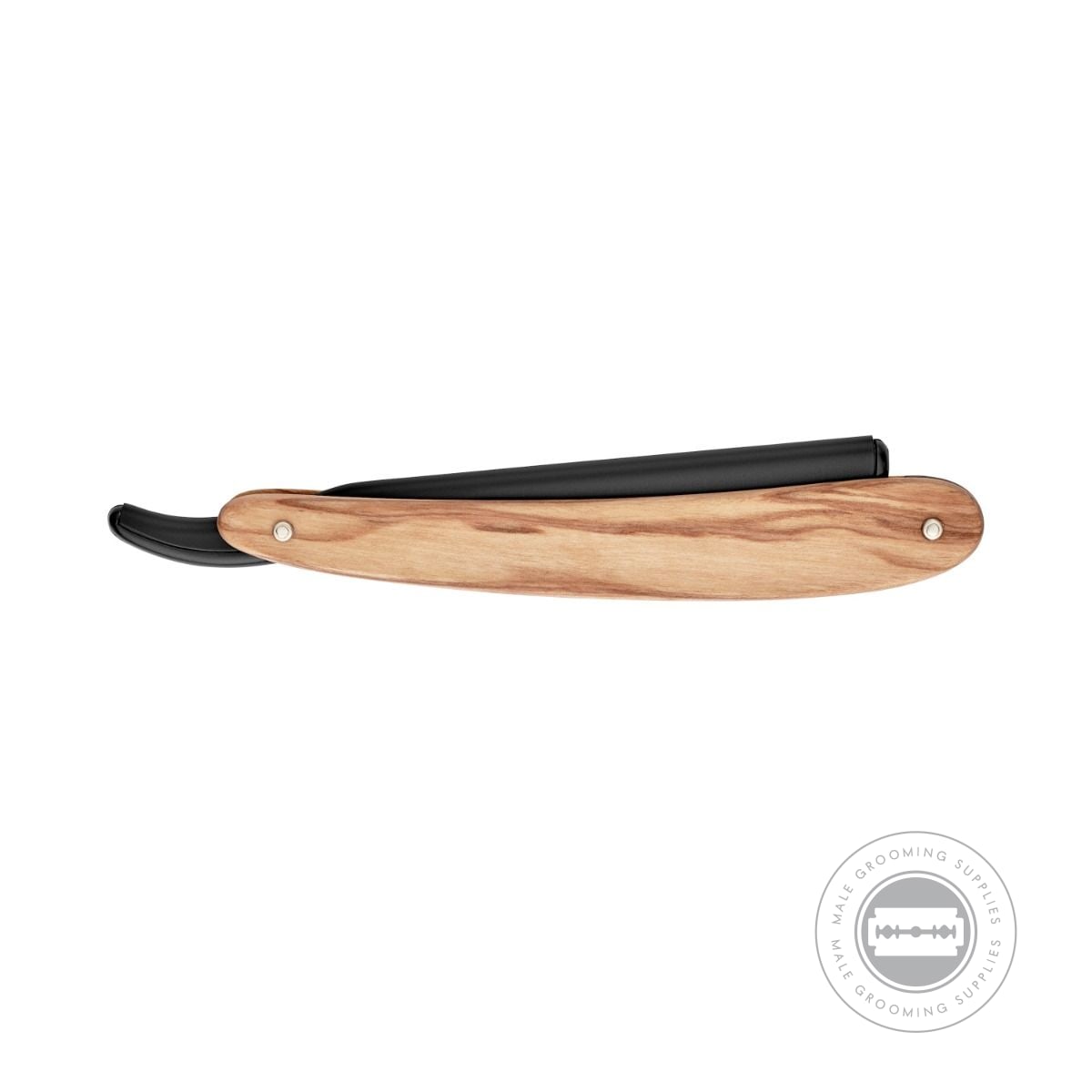 Closed Dovo Olive Wood Shavette with sleek olive wood handle.