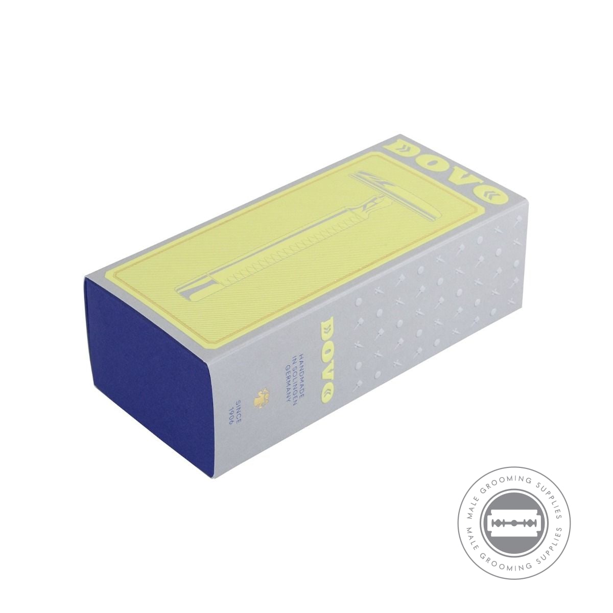 Dovo PRIMO I Safety Razor packaging with bright yellow and blue design.