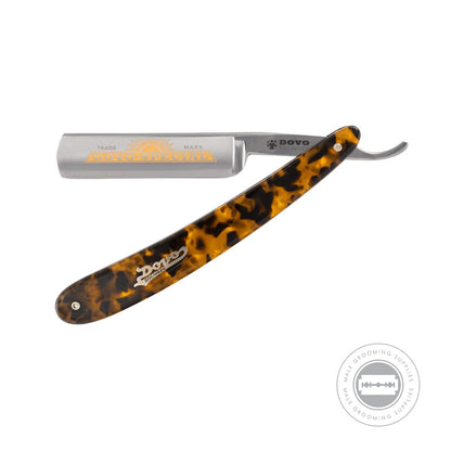 Dovo Special Straight Razor 5/8 inch with gold-plated blade and tortoiseshell-inspired handle, displayed open.