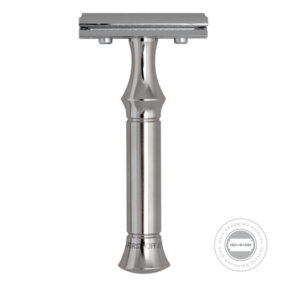 Timor 1920 Safety Razor with short stainless steel handle, 80mm length.