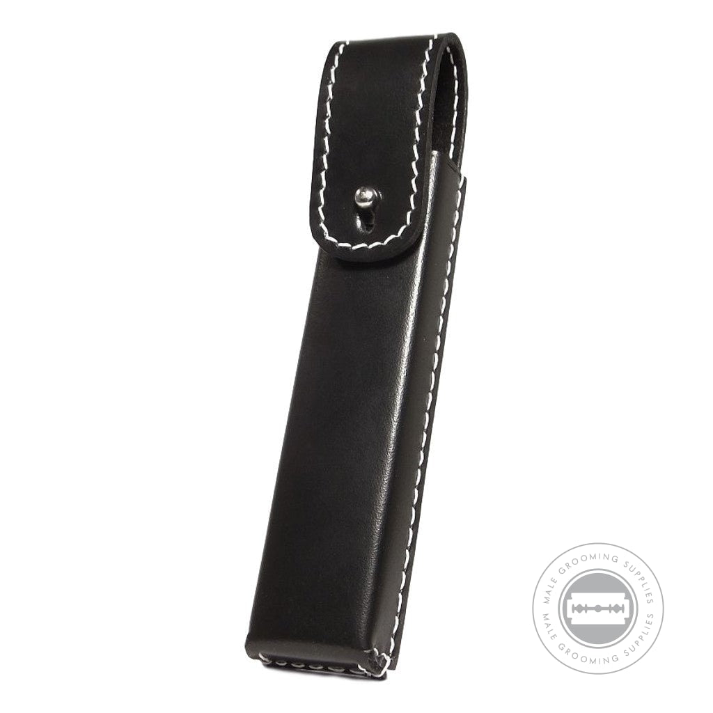 Giesen & Forsthoff Razor Case made from durable black leather with white stitching.