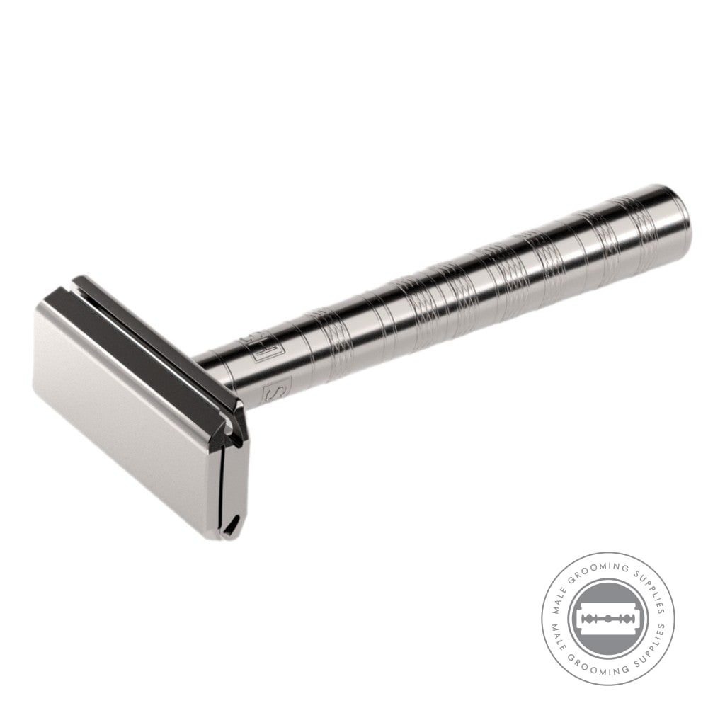 Henson Ti22 Titanium Safety Razor angled view, showcasing precision design.