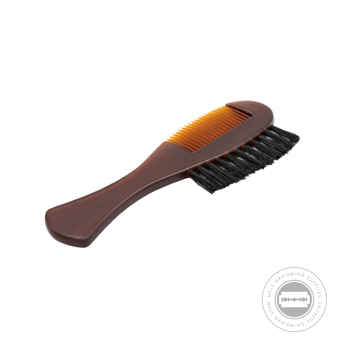 Side view of the DOVO Beard Brush and Comb showing ergonomic acrylic design and durable bristles.