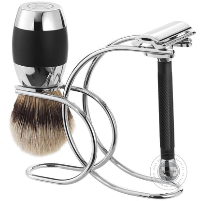 Merkur 3 - Piece Black & Chrome Shaving Set | Male Grooming Supplies