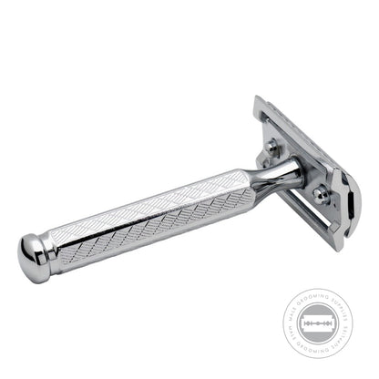 Merkur Classic 1904 Razor 42 001 side angle showing the handle's vintage design and chrome finish.