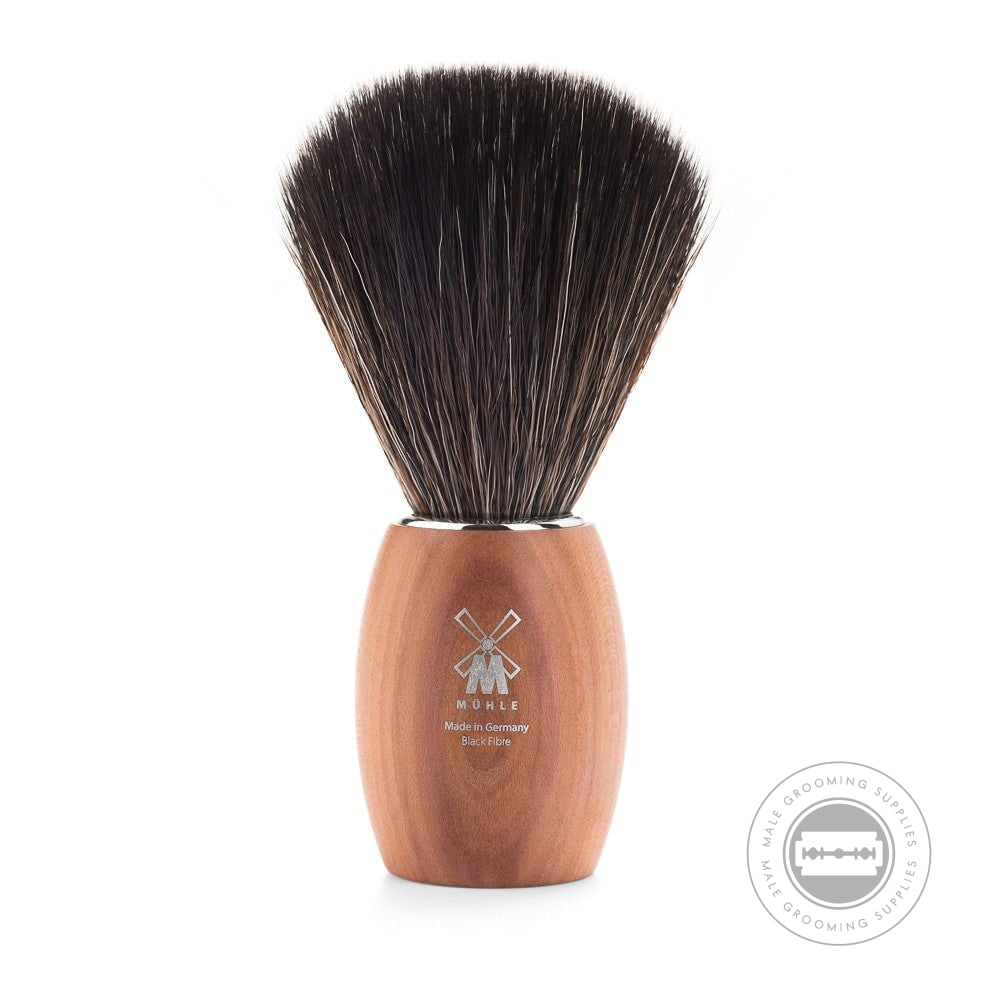 MÜHLE Modern Black Fibre Plum Tree Shaving Brush with vegan bristles and a polished plum wood handle.