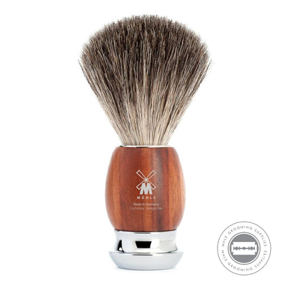 Mühle VIVO Pure Badger Shaving Brush with a plum wood handle and chrome-plated accents.