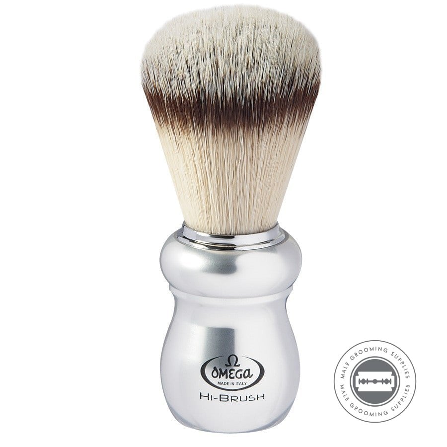 Omega Hi-BRUSH “ERGAL” Fibre Shaving Brush 46652 with anodized aluminium grey handle. Made in Italy.