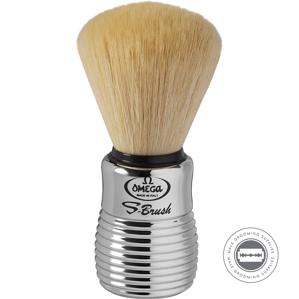 Omega 'S - BRUSH' Chrome Synthetic Shaving Brush S10081 | Male Grooming Supplies