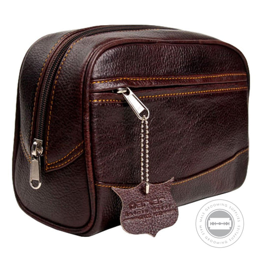 Large Parker Leather Dopp Kit crafted from water buffalo leather with YKK zippers for grooming essentials.