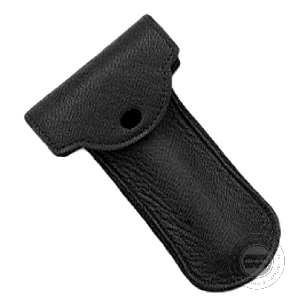 Black leather Parker Safety Razor pouch, felt-lined with snap closure for safety and storage.