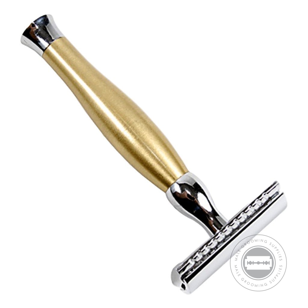 Assembled Parker 48R Gold Tone Safety Razor featuring a mid-length handle and polished gold-plated finish.