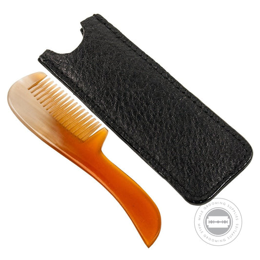 Parker moustache comb handmade from 100% ox horn with a genuine leather case, perfect for beard and moustache grooming.