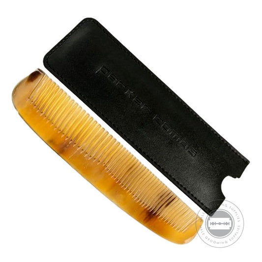 Parker 6-inch hand-carved ox horn comb with a protective leather case, naturally anti-static.