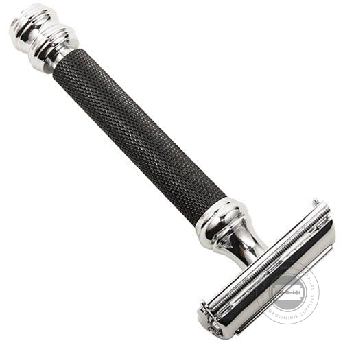 Parker 76R Safety Razor with black and chrome-plated butterfly mechanism.