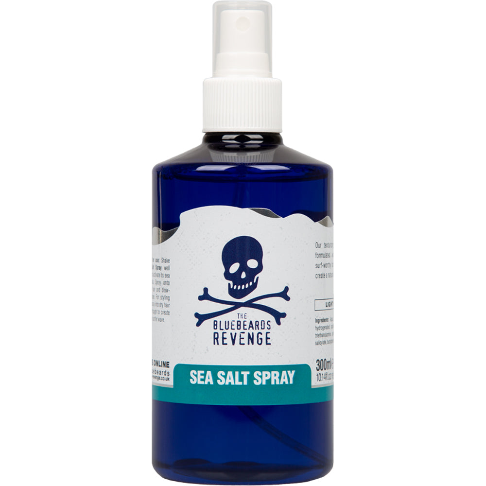 A 300ml bottle of The Bluebeards Revenge Sea Salt Spray, featuring a blue plastic bottle with a white spray cap and the iconic Bluebeards Revenge logo.