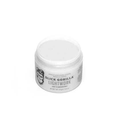 Slick Gorilla Lightwork Clay 75g with lid removed, revealing smooth, lightweight clay texture.